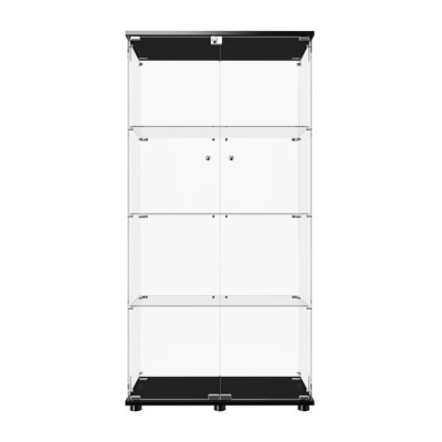 Glass Display Cabinet with LED Light, 2-Tier Tempered Glass Curio Cabinet, Floor Standing Collector Showcase for Figures, LEGO, Collectibles, Living Room & Bedroom