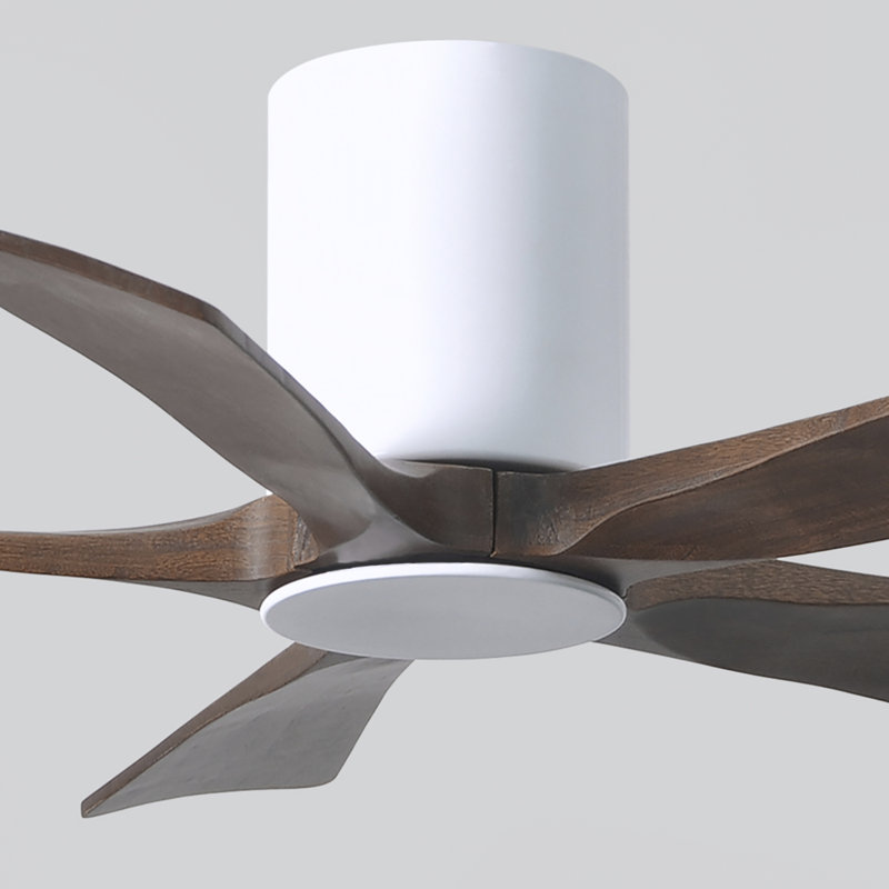 Irene Flushmount Light Kit 5 Blade LED Ceiling Fan, Walnut Tone, 42", Gloss White