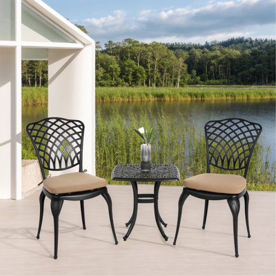 Bistro Set 3 Piece Rustproof Cast Aluminum Patio Furniture Sets 2 Chairs And 1 Round Table Outdoor, Garden, Patio, Balcony, With Cushion