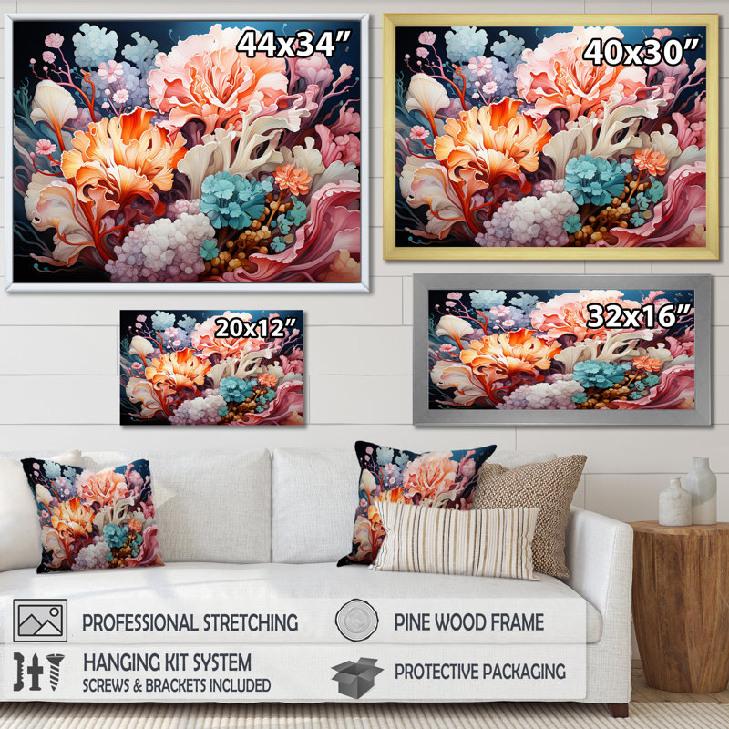 Pink Anemone Dance, reproduction d'art sur toile, H 34 po x l 44 po x P 1,5 po, Cadre simple noir