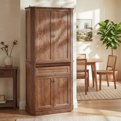 Armoire de rangement de 72,2 po de hauteur avec portes, armoire de rangement en bois de noyer pour la cuisine, la salle à manger, l'armoire de ferme avec tiroirs et tablettes coulissantes