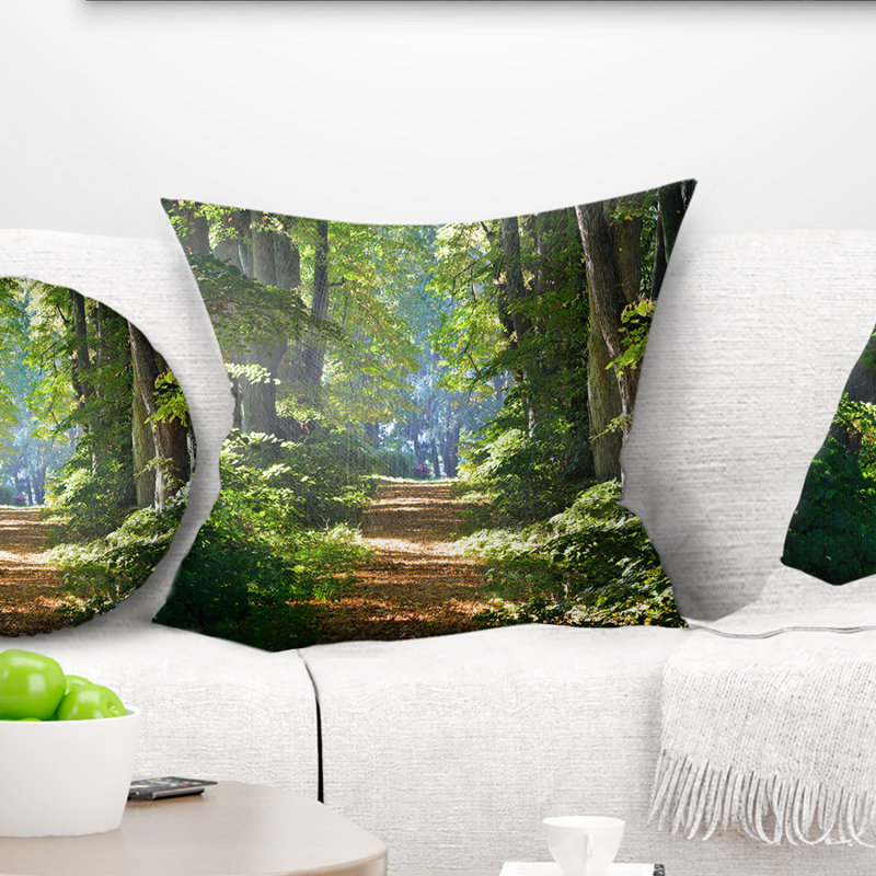 Bright Green Forest Landscape Square Polyester Throw Pillow