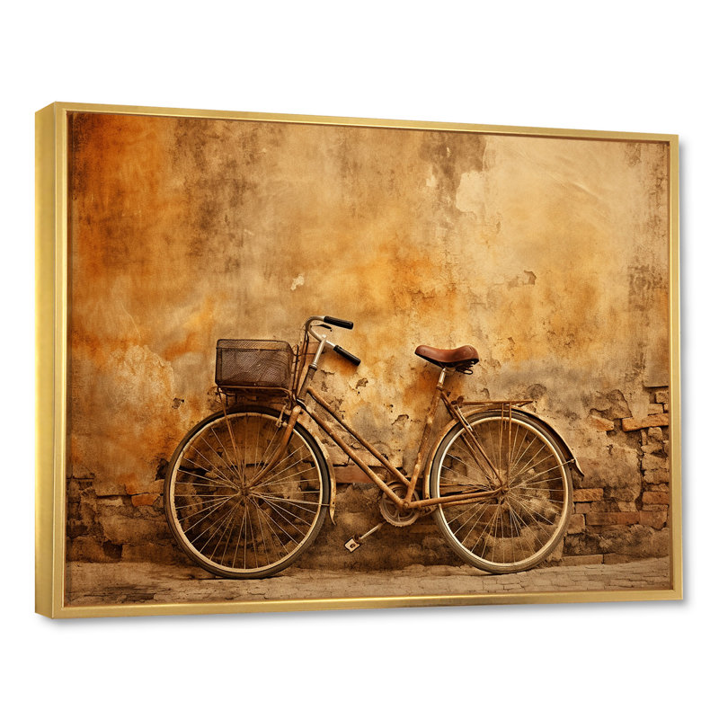 Caramel bicyclette sur toile, H 16 po x l 32 po x P 1 po, Cadre flottant doré