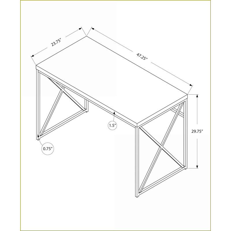 Bureaux, bureau d'ordinateur moderne de 47 pouces avec plateau en stratifié blanc brillant épais, base en X en métal chromé | Blanc | Panneau de fibres à densité moyenne