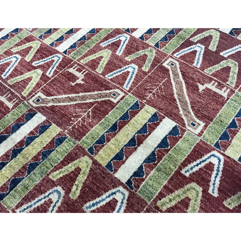 Hand-Knotted High-Quality Blue and Rust Area Rug