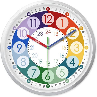 XFM Teaching Clock For Classroom Small Colorful Clock Battery Operated 8 Inch Plastic Silent Wall Clock Non Ticking Analog Clock For Kids Learning