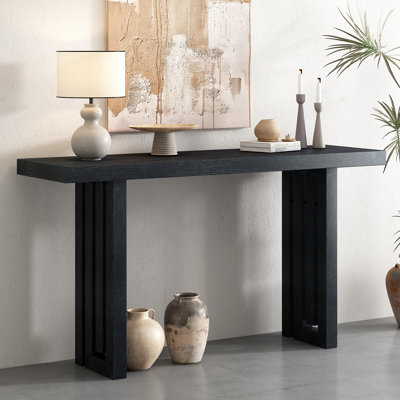 Console en placage de chêne de conception unique avec des formes latérales distinctives