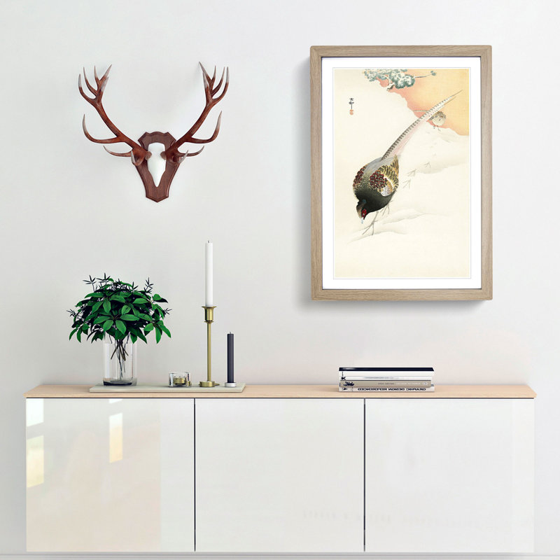 Pheasant Couple by Ohara Koson - Picture Frame Painting Print, 48cm H x 36cm W x 2cm D, Oak Framed
