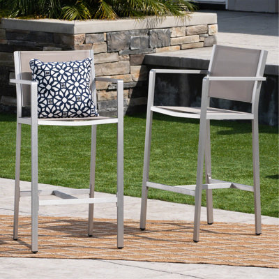 Tabourets 29,50 "avec structure en aluminium antirouille argenté, filet gris, ensemble de 2