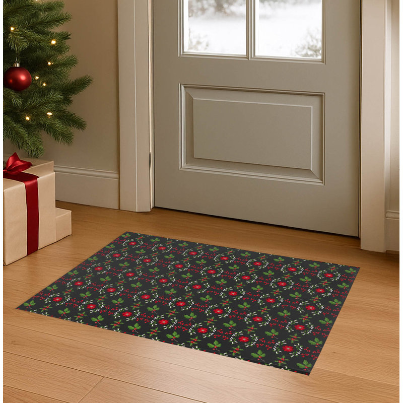 Paillasson Botanical Poinsettia, Gris anthracite, L 60 po x L 84 po