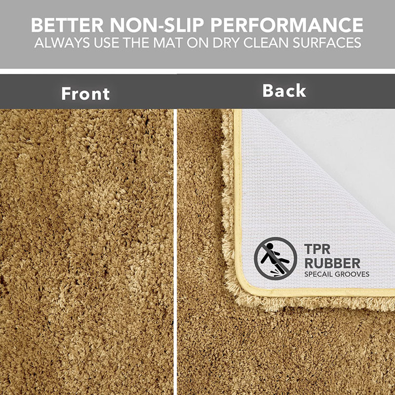 Mirrabooka Non-Slip Bath Rug, 24" W x 36" L, Khaki
