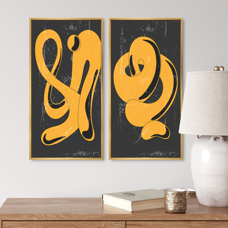 «Liquide Wandering in Yellow I», ensemble de 2 impressions, H 32 po x l 32 po x P 1 po, Cadre doré