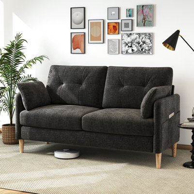 George 62’’ Chenille Tufted Loveseat Sofa with 2 Pillows And Storage Pockets Couches