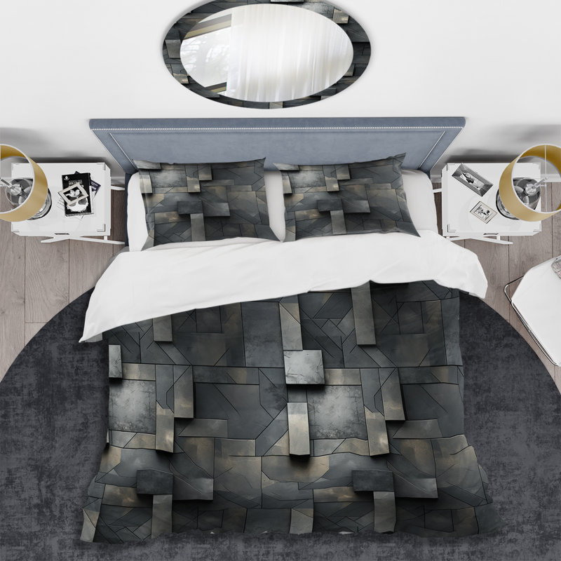 Ensemble de housse de couette en microfibre Industrial Harmony II, Housse de couette pour grand lit et 2 taies décor