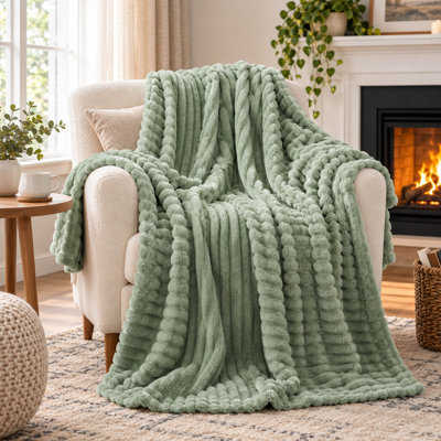 50" x 60" Sage Green Fleece Throw Blanket for Couch and Bed Decor