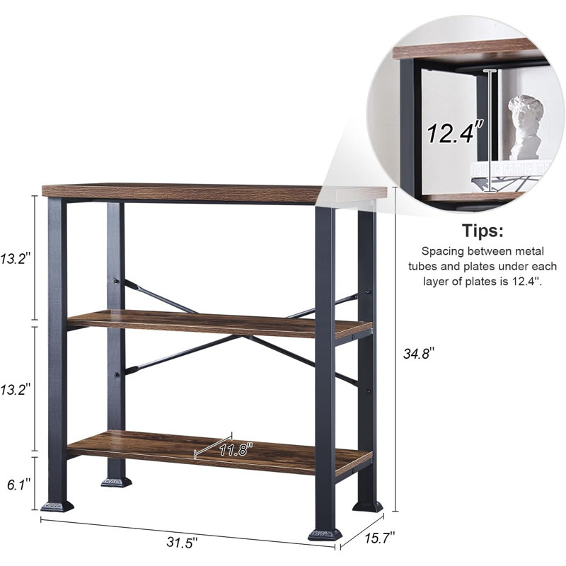 Black 3-Tier Adjustable Metal Frame Bookshelf