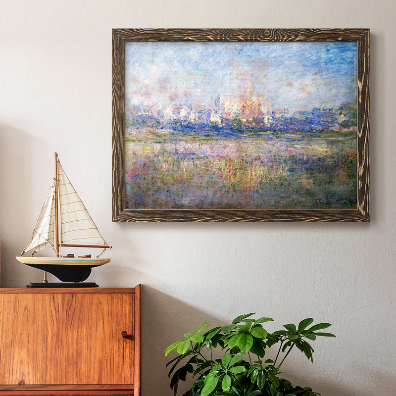 «Vétheuil In The Fog» par Monet, reproduction d'art encadrée sur toile par J Paul, Cadre photo simple noyer