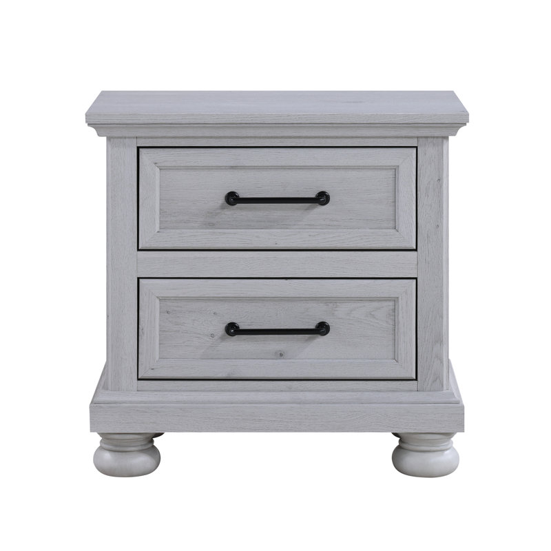 25" Wide Farmhouse 2-Drawer Nightstand in Gray with USB Charging