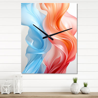 Contemporary Abstract Waves Orange And Blue I - Abstract Liquid Ink Modern Wall Clock