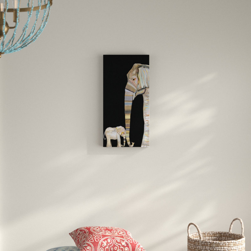 «Elephant Baby and Mama» - Impression sur toile tendue, H 24 po x l 12 po, Canevas