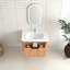 Meuble-lavabo suspendu de 76 cm (30 po) avec lavabo en céramique blanche, noyer naturel, bords arrondis, préassemblé, fermeture amortie, tiroir de rangement spacieux, style américain