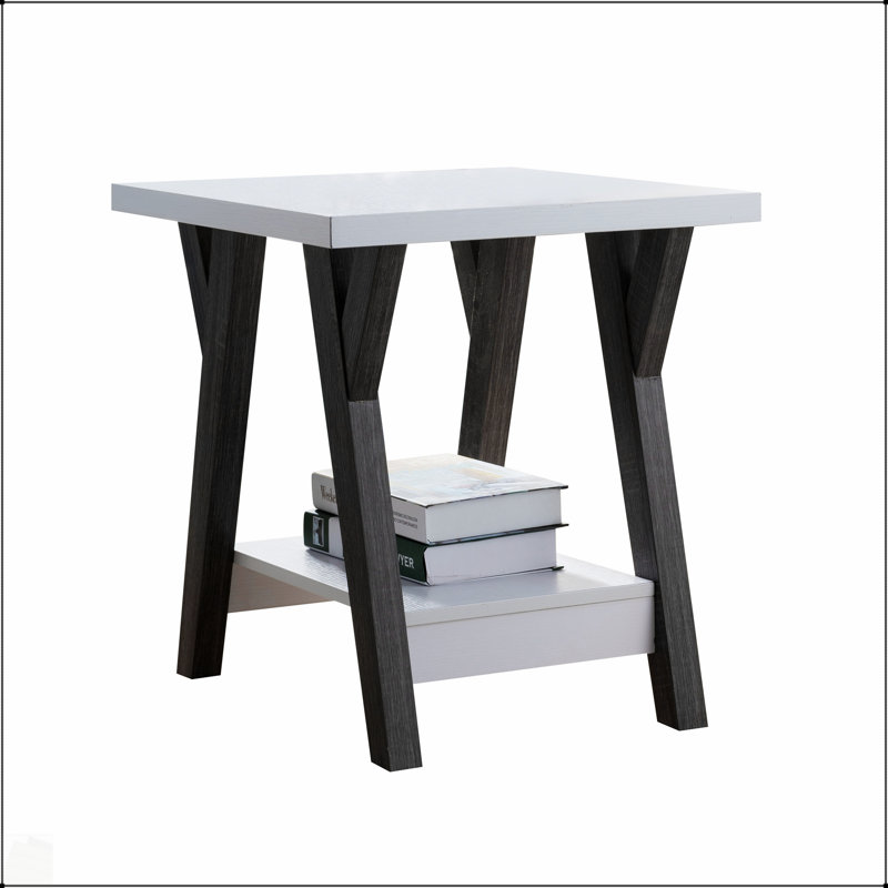 Table de bout moderne blanche avec tablette, table d'appoint élégante et fonctionnelle pour la présentation du salon