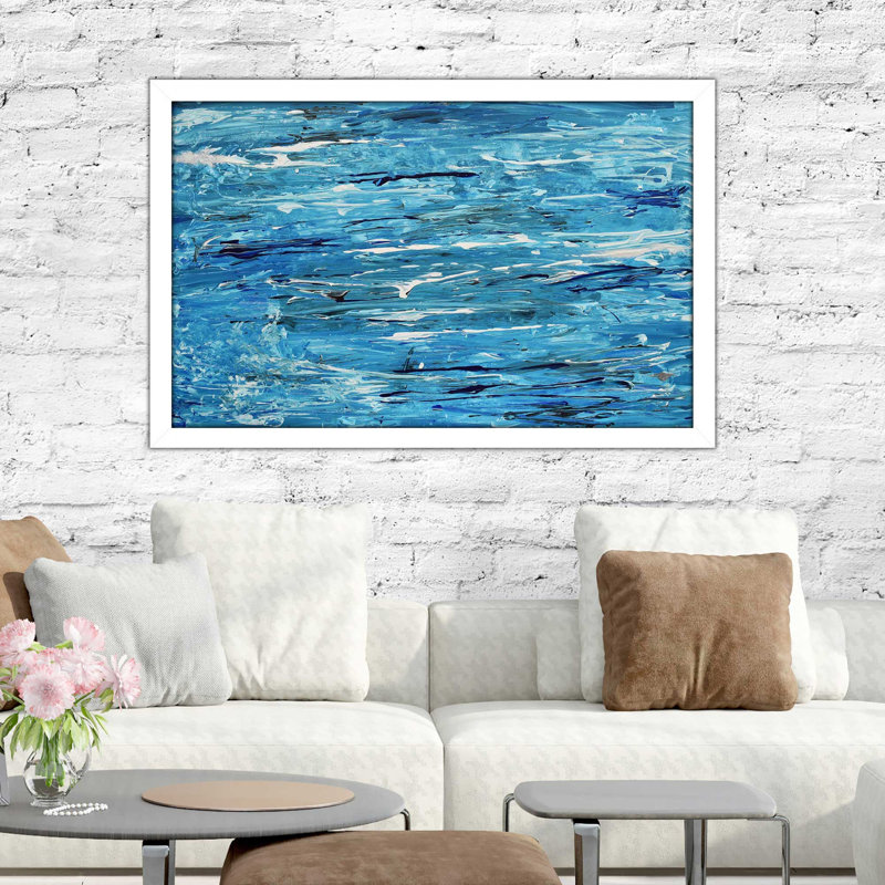 «Blue Maze (Hort)» par Cassie Studios - reproduction imprimée, H 21,5 po x l 27,5 po x P 0,75 po, Cadre blanc
