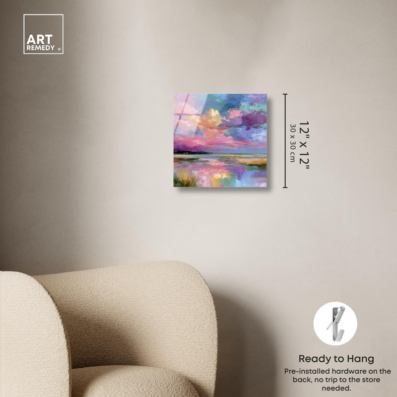 Coucher de soleil sur l'eau II, reproduction d'art acrylique sur toile par Art Remedy, H 12 po x l 12 po