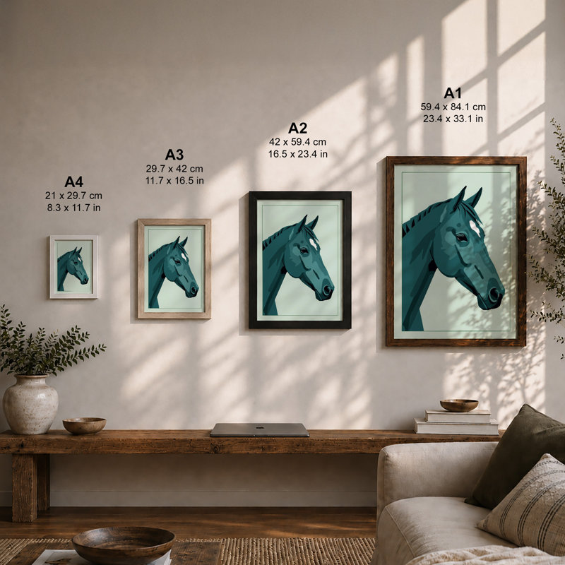 Geometric Horse Modern - Framed Print, A2 - 59.4 x 42.0 cm, Oak