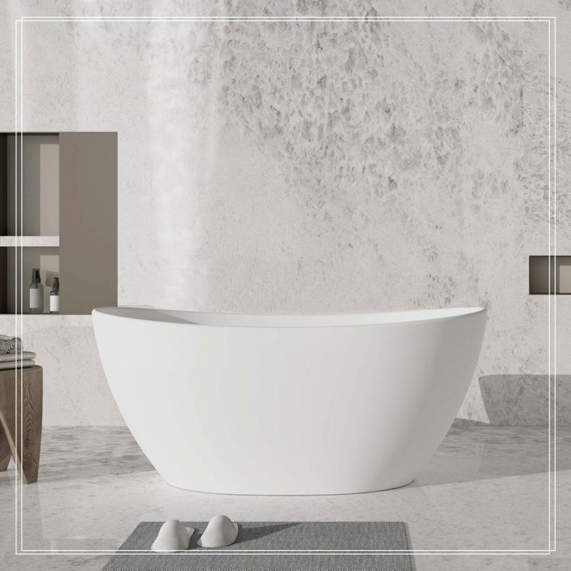 67 po. X 31,5 po. Baignoire de trempage autoportante à surface solide blanc mat avec drain central