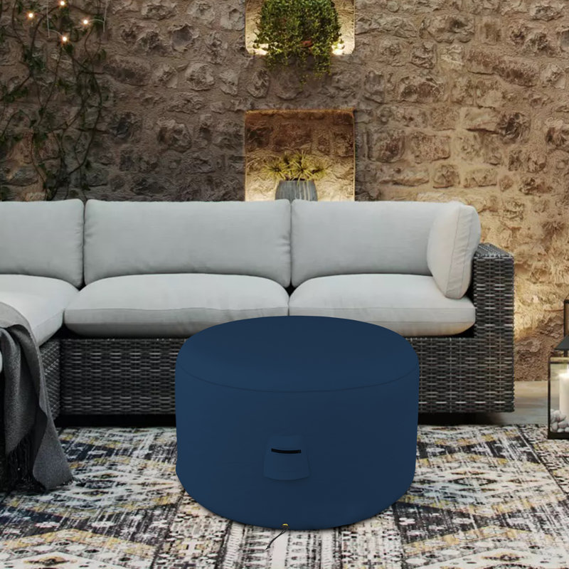 Couvre-boîte rond robuste et polyvalent pour pouf robuste, housse pour banc de rangement rond pour l'extérieur, Bleu