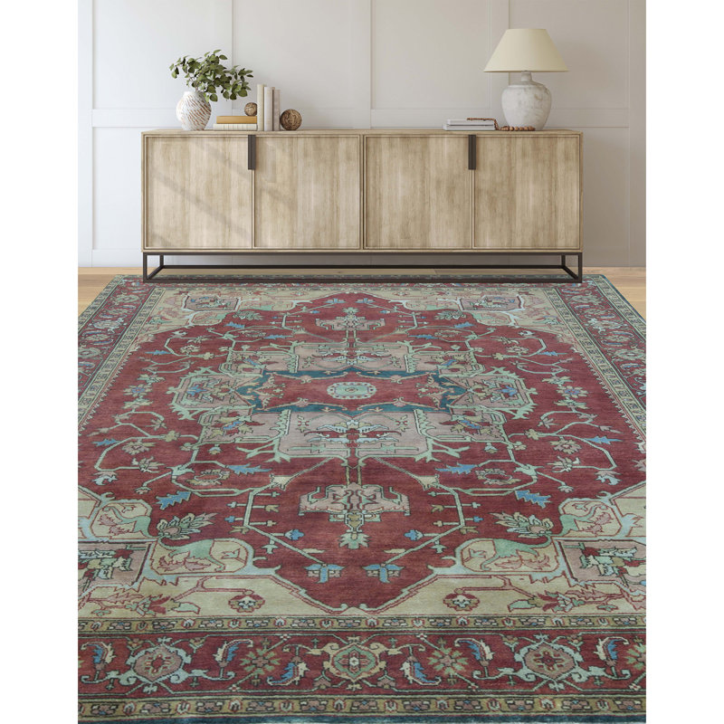 Wool Oriental Area Rug in Rust/Yellow/Beige, Rectangle 8' x 10'