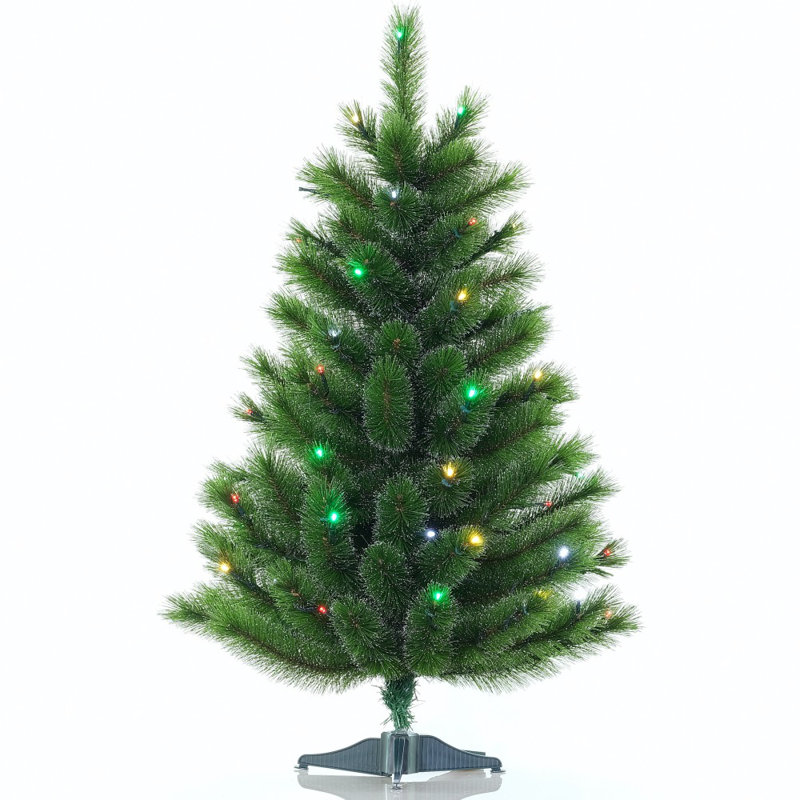 Arbre de Noël artificiel épinette vert de Sibérie avec lumières colorées et transparentes, H 2 pi