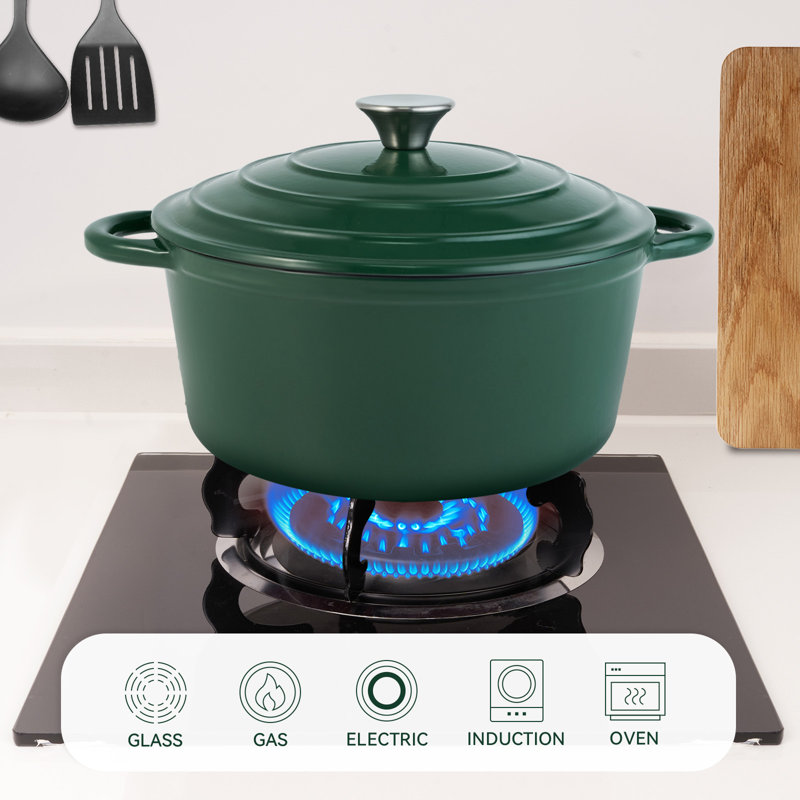 Casserole de 6 pte, 500 ° F, résistante à la chaleur avec couvercle autoportant pour toutes les surfaces de cuisson, Green