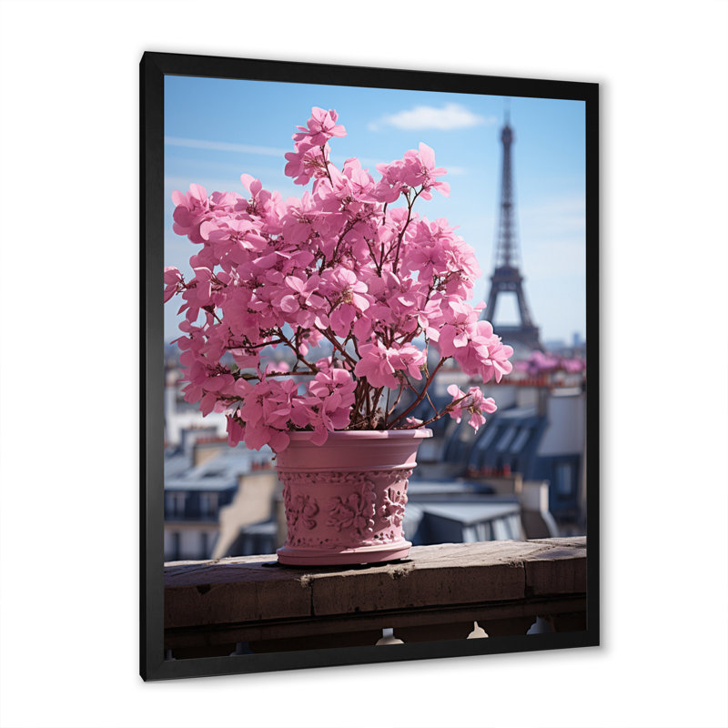 «Pink Paris Parisian Rooftop Views on Toiles», Cadre photo noir, H 20 po x l 12 po x P 1 po
