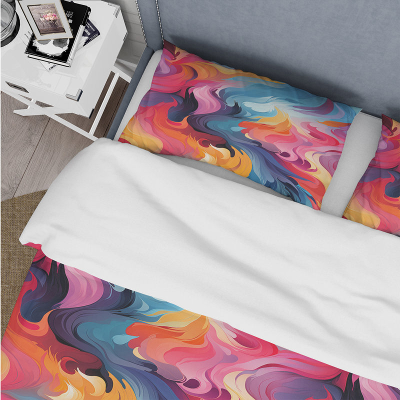 Multicolor Popart Playful Matrix I - Ensemble de housse de couette Pop Art, Housse de couette simple + 1 taie décorative stan