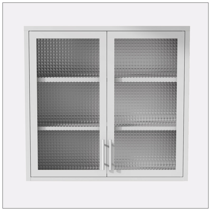 Armoire de rangement murale, verre à gaufres, Blanc