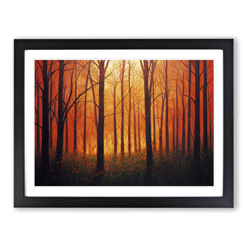 Autumn Forest At Sunset Vol.2 - Single Picture Frame Print, Black , 46cm H x 64cm W