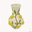 Vase rond en céramique blanche de 9 x 9 x 13,5 pouces avec des accents jaune citron éclatants-507197396