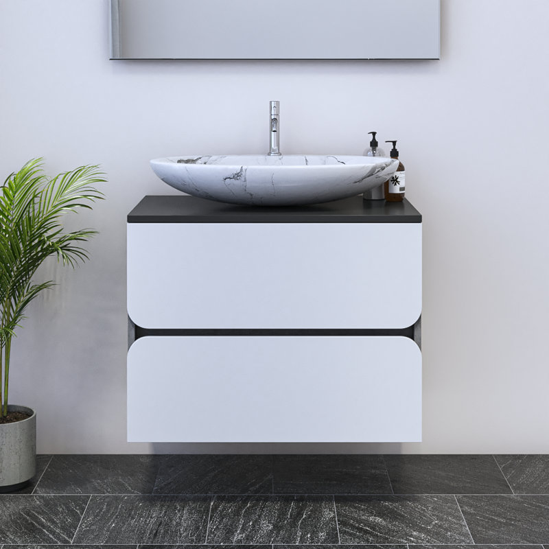Meuble-lavabo simple 31,5 po avec dessus Kaydin, Blanc, Noir