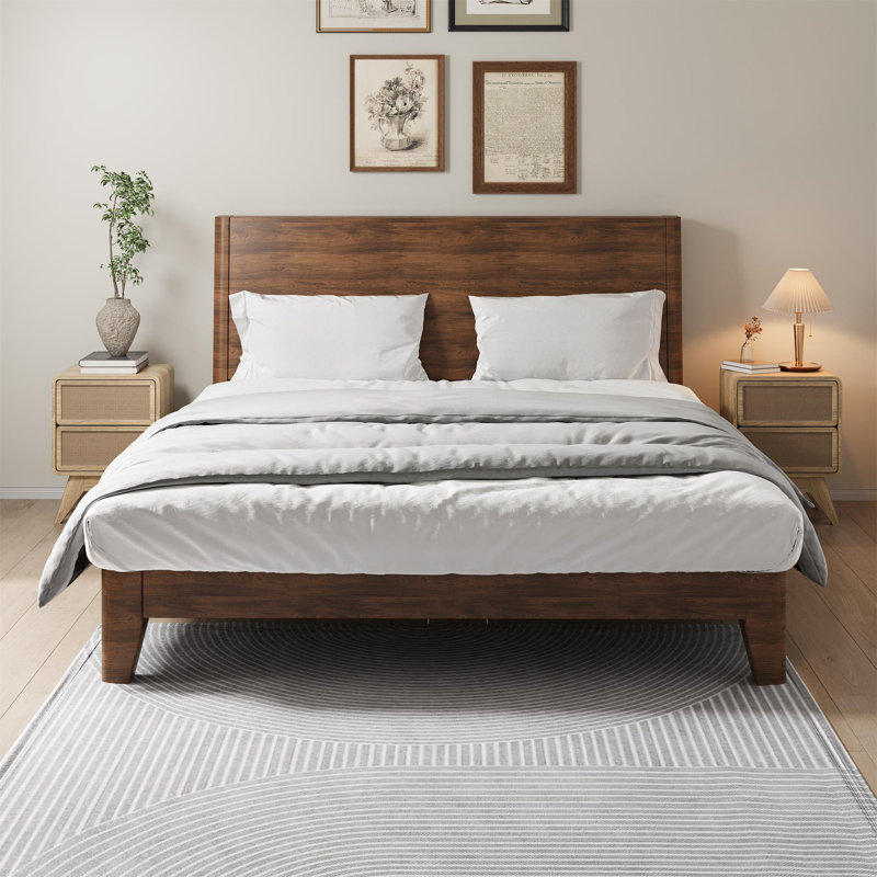 Natural Wood and Linen 2-Drawer Nightstand Set with Tapered Legs