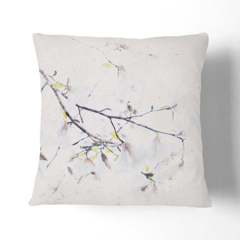 Branch of a White Magnolia Tree Cushion with Filling, 55cm H x 55cm W x 20cm D, Stone