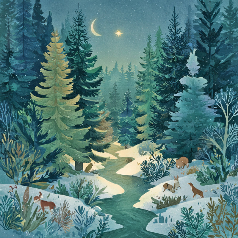 Art mural sur toile Moonlit Forest Stream, H 12 po x l 12 po