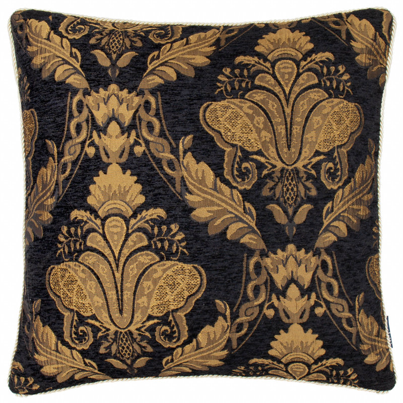 Shiraz Cushion Cover Floral Black Square Throw Pillow Cover, 45" x 45"