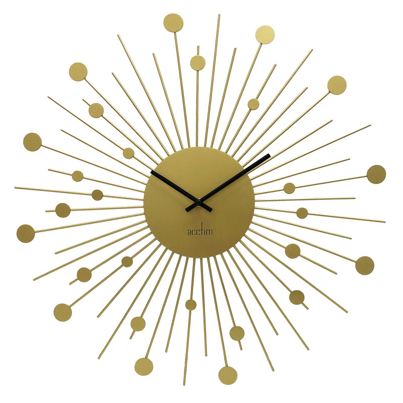 Acctim Brielle Large Wall Clock Starburst / Sunburst Quartz Painted Metal Frame 50cm, Yellow