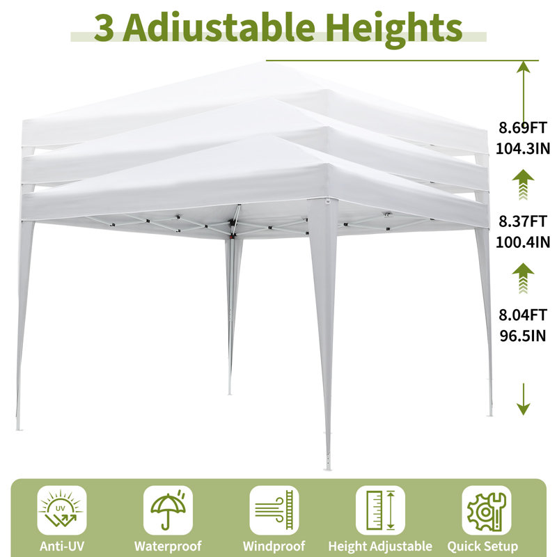 Tente escamotable, auvent commercial et robuste avec 6 parois latérales imperméables, Blanc