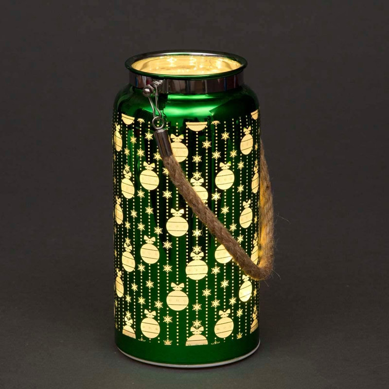 20cm Christmas Decorated Jar Table Baubles Design Green Lantern