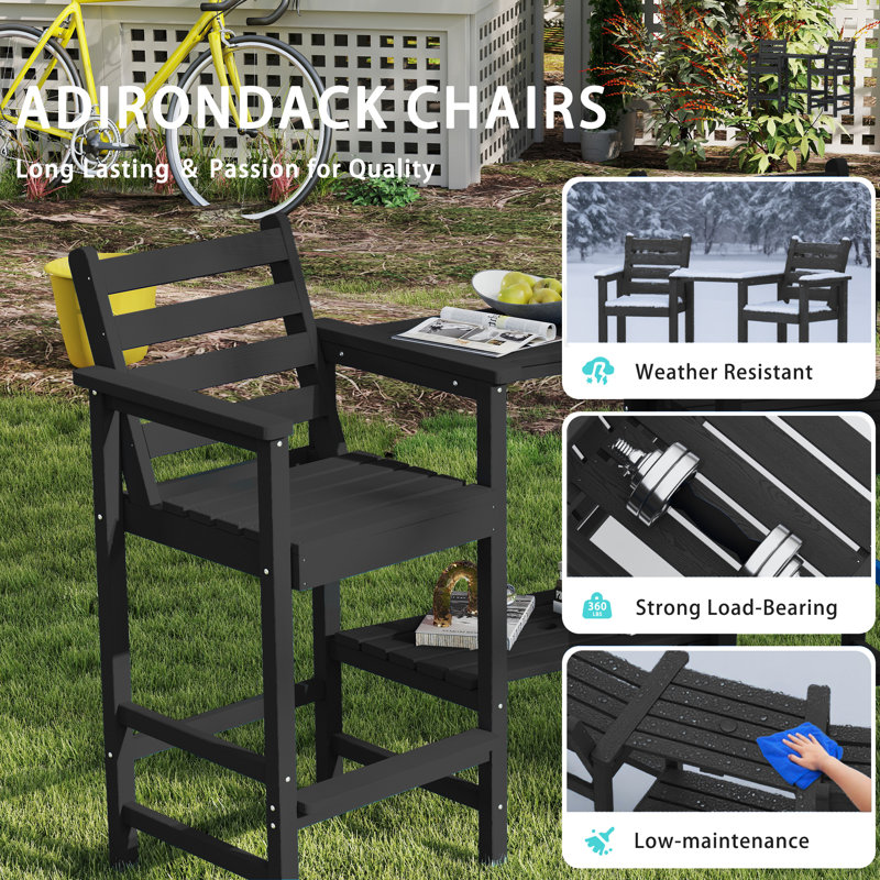 HDPE Tall Adirondack Chair Set with Removable Double Trays (Set of 2), Black