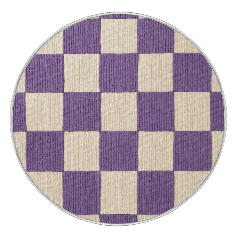 Tapis beige à carreaux lavable à la machine, Rond 4 pi