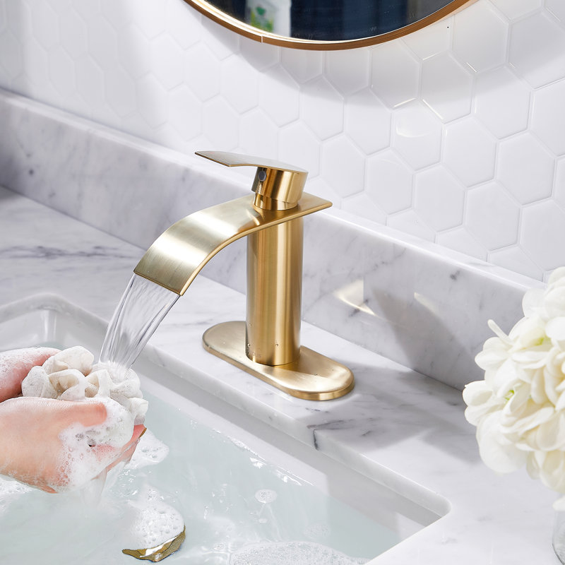 Single-Hole Single-handle Bathroom Faucet with Drain Assembly, Gold